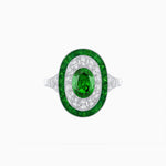 Load image into Gallery viewer, Art Deco Style Oval Ring with French-Cut Gemstone Halo and Diamond Accents
