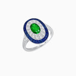 Load image into Gallery viewer, Art Deco Style Oval Ring with French-Cut Gemstone Halo and Diamond Accents