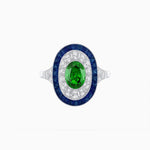 Load image into Gallery viewer, Art Deco Style Oval Ring with French-Cut Gemstone Halo and Diamond Accents
