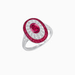 Load image into Gallery viewer, Art Deco Style Oval Ring with French-Cut Gemstone Halo and Diamond Accents