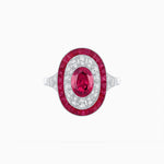 Load image into Gallery viewer, Art Deco Style Oval Ring with French-Cut Gemstone Halo and Diamond Accents