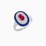 Load image into Gallery viewer, Art Deco Style Oval Ring with French-Cut Gemstone Halo and Diamond Accents