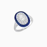 Load image into Gallery viewer, Art Deco Style Oval Ring with French-Cut Gemstone Halo and Diamond Accents