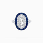 Load image into Gallery viewer, Art Deco Style Oval Ring with French-Cut Gemstone Halo and Diamond Accents