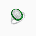 Load image into Gallery viewer, Art Deco Style Oval Ring with French-Cut Gemstone Halo and Diamond Accents