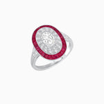Load image into Gallery viewer, Art Deco Style Oval Ring with French-Cut Gemstone Halo and Diamond Accents
