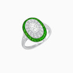Load image into Gallery viewer, Art Deco Style Oval Ring with French-Cut Gemstone Halo and Diamond Accents