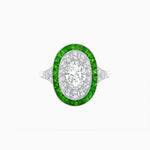 Load image into Gallery viewer, Art Deco Style Oval Ring with French-Cut Gemstone Halo and Diamond Accents