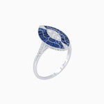 Load image into Gallery viewer, Art Deco Marquise Illusion Center Ring with Blue Sapphires and Diamonds in 18K White Gold
