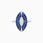 Load image into Gallery viewer, Art Deco Marquise Illusion Center Ring with Blue Sapphires and Diamonds in 18K White Gold
