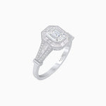 Load image into Gallery viewer, Emerald Cut Halo Mounting Ring with Baguette &amp; Round Diamonds
