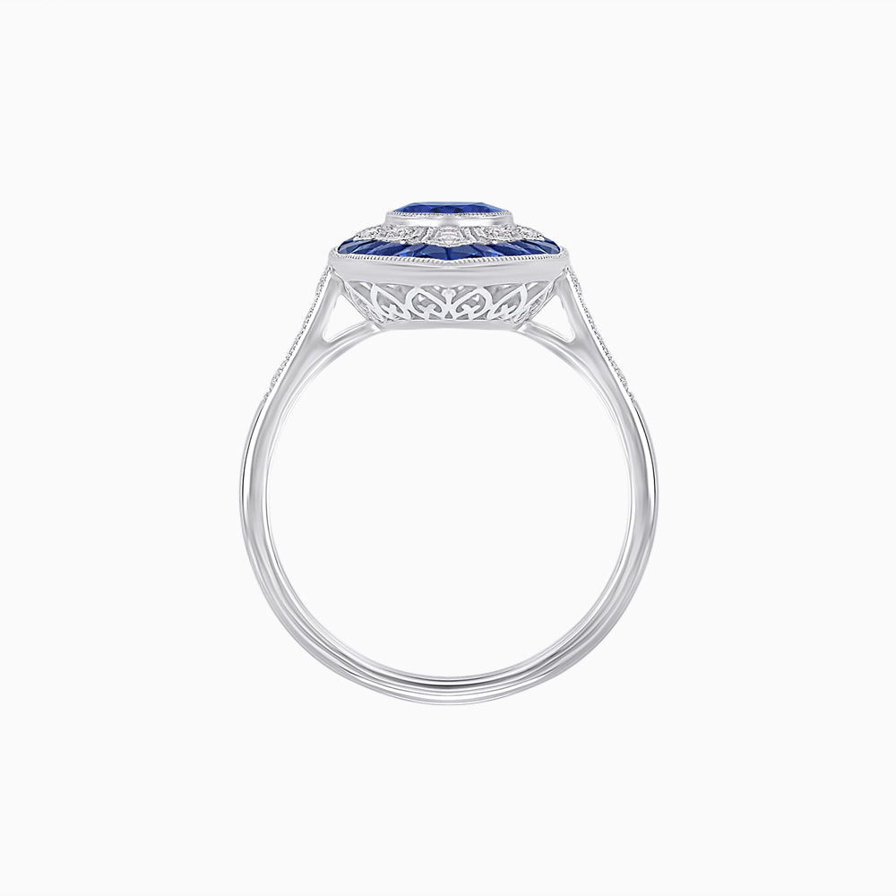 Art Deco-Inspired Marquise Halo Ring with Scalloped Diamond Motif Custom Center Stone | Sculptural Elegance | Vintage-Inspired Craftsmanship