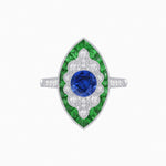 Load image into Gallery viewer, Art Deco-Inspired Marquise Halo Ring with Scalloped Diamond Motif Custom Center Stone | Sculptural Elegance | Vintage-Inspired Craftsmanship