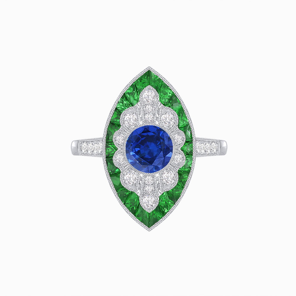 Art Deco-Inspired Marquise Halo Ring with Scalloped Diamond Motif Custom Center Stone | Sculptural Elegance | Vintage-Inspired Craftsmanship