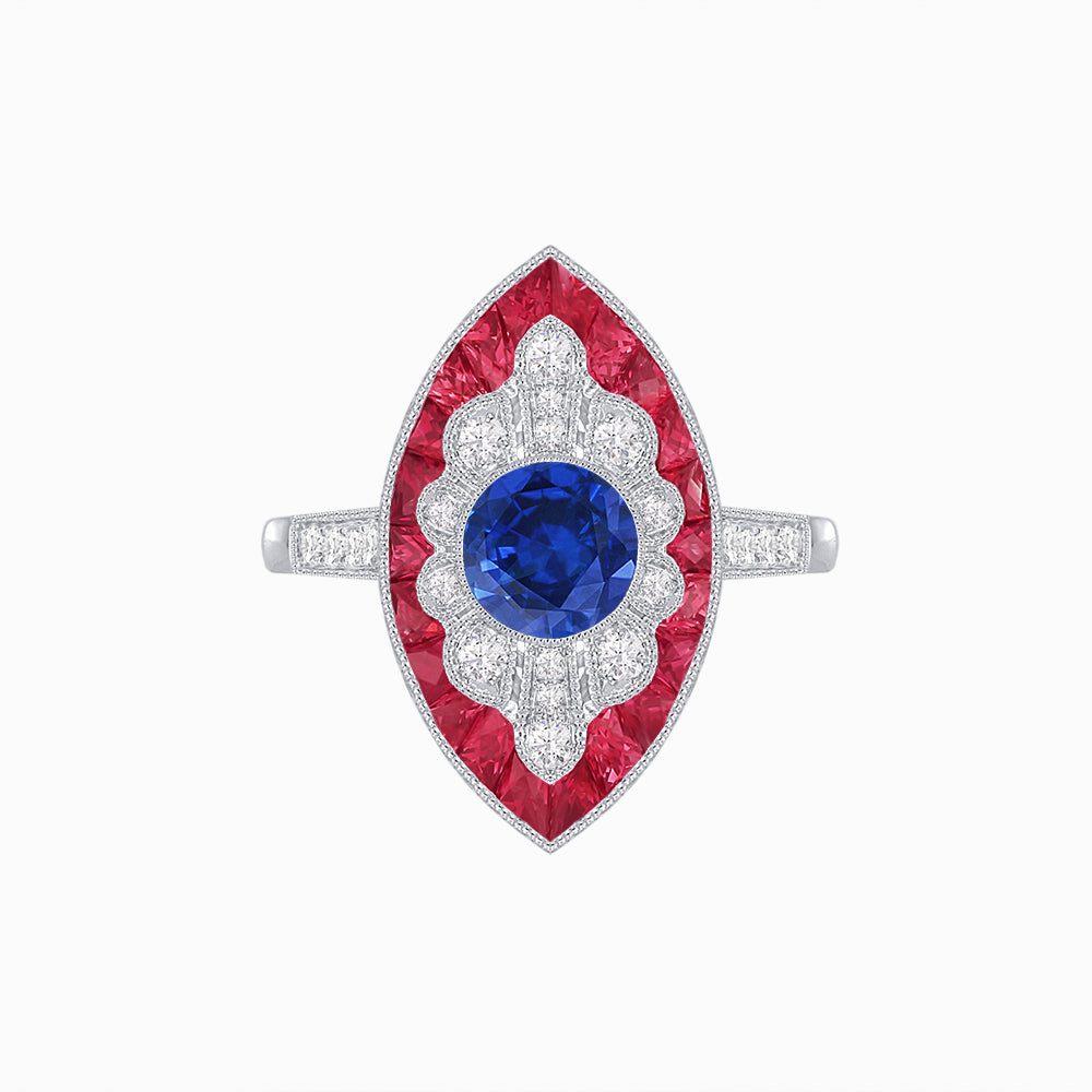 Art Deco-Inspired Marquise Halo Ring with Scalloped Diamond Motif Custom Center Stone | Sculptural Elegance | Vintage-Inspired Craftsmanship
