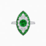 Load image into Gallery viewer, Art Deco-Inspired Marquise Halo Ring with Scalloped Diamond Motif Custom Center Stone | Sculptural Elegance | Vintage-Inspired Craftsmanship