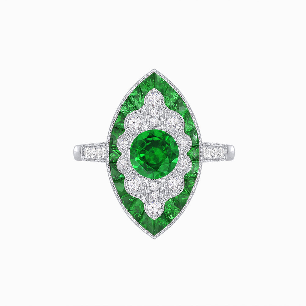 Art Deco-Inspired Marquise Halo Ring with Scalloped Diamond Motif Custom Center Stone | Sculptural Elegance | Vintage-Inspired Craftsmanship