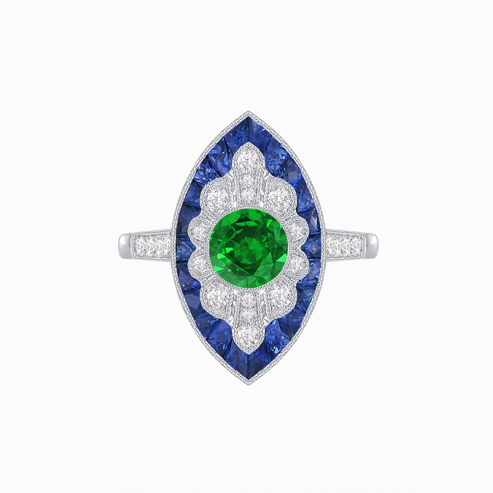 Art Deco-Inspired Marquise Halo Ring with Scalloped Diamond Motif Custom Center Stone | Sculptural Elegance | Vintage-Inspired Craftsmanship