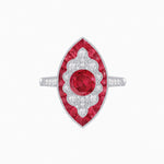 Load image into Gallery viewer, Art Deco-Inspired Marquise Halo Ring with Scalloped Diamond Motif Custom Center Stone | Sculptural Elegance | Vintage-Inspired Craftsmanship