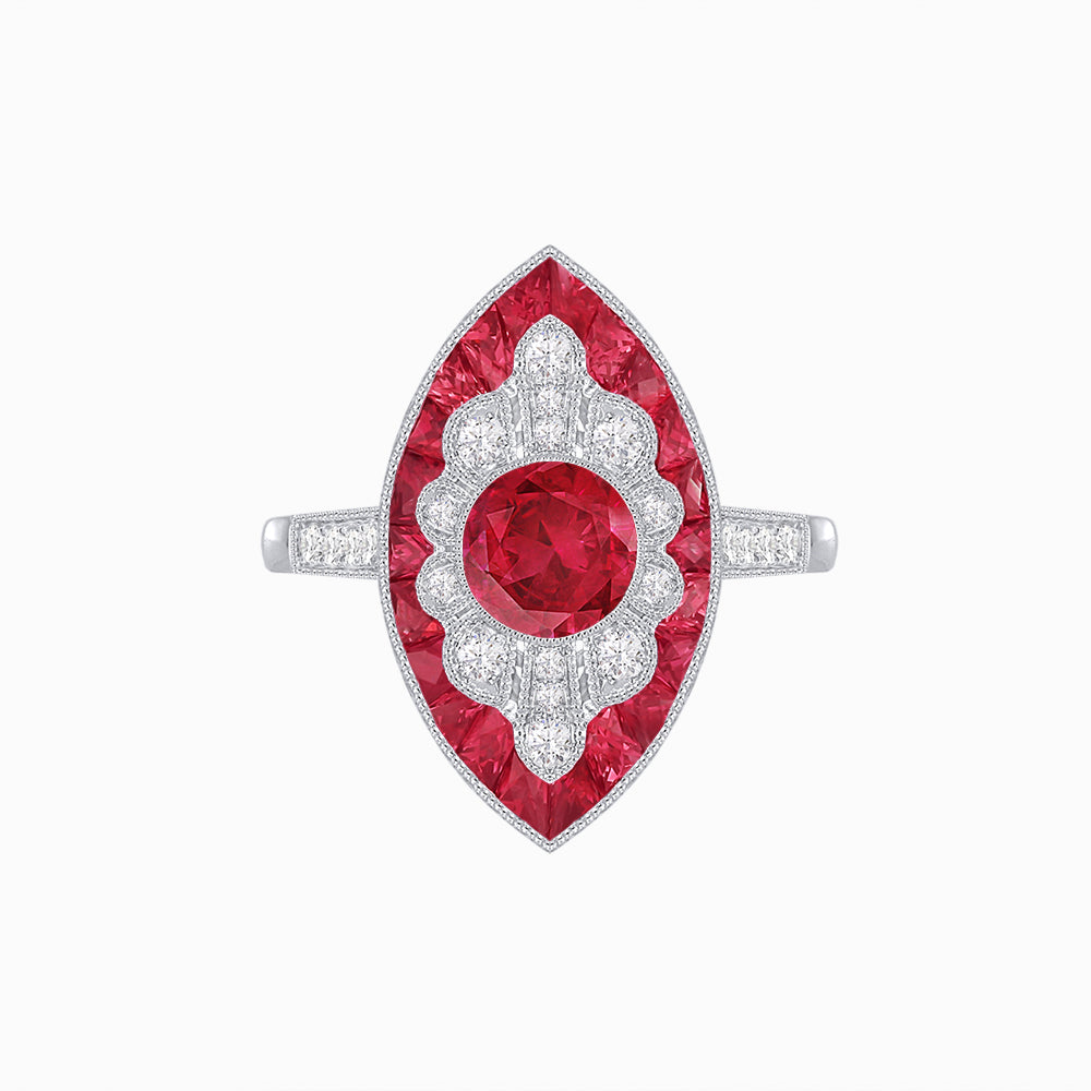 Art Deco-Inspired Marquise Halo Ring with Scalloped Diamond Motif Custom Center Stone | Sculptural Elegance | Vintage-Inspired Craftsmanship