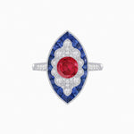 Load image into Gallery viewer, Art Deco-Inspired Marquise Halo Ring with Scalloped Diamond Motif Custom Center Stone | Sculptural Elegance | Vintage-Inspired Craftsmanship