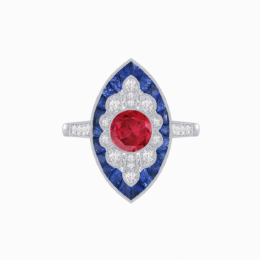 Art Deco-Inspired Marquise Halo Ring with Scalloped Diamond Motif Custom Center Stone | Sculptural Elegance | Vintage-Inspired Craftsmanship
