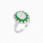 Load image into Gallery viewer, Art Deco Inspired Oval Starburst Calibré-Cut Halo Ring