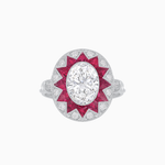 Load image into Gallery viewer, Art Deco Inspired Oval Starburst Calibré-Cut Halo Ring