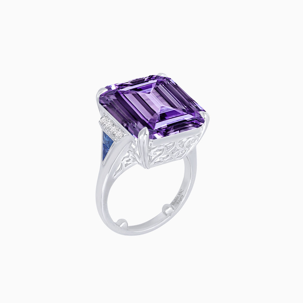 Art Deco Inspired Emerald Cut Ring with Heart-Shaped Prongs