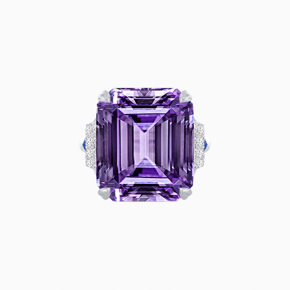 Art Deco Inspired Emerald Cut Ring with Heart-Shaped Prongs