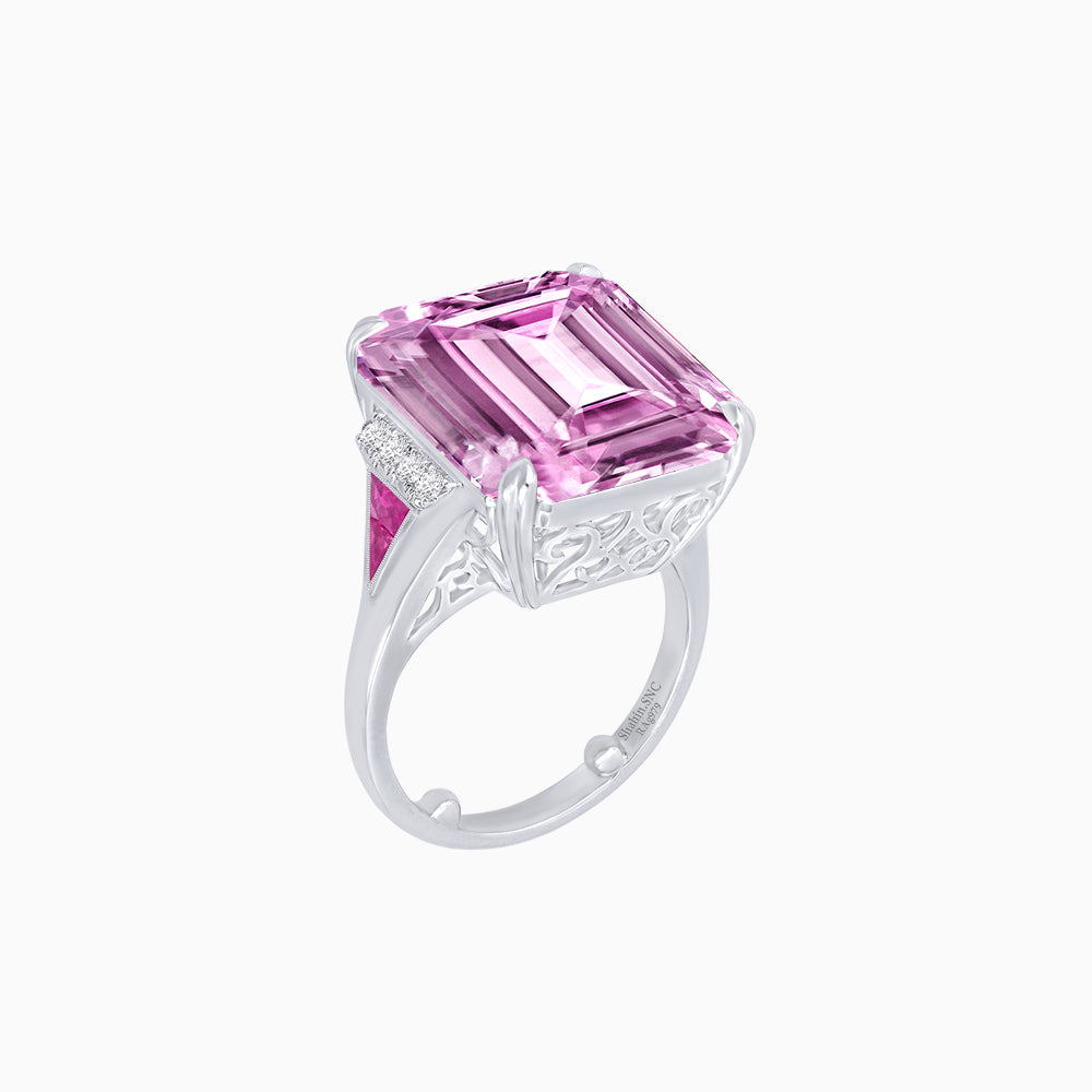 Art Deco Inspired Emerald Cut Ring with Heart-Shaped Prongs