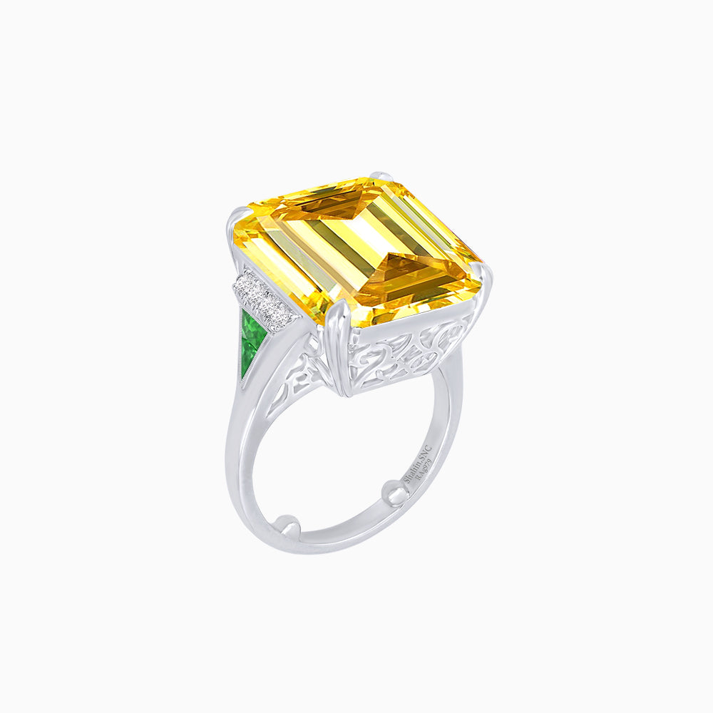 Art Deco Inspired Emerald Cut Ring with Heart-Shaped Prongs