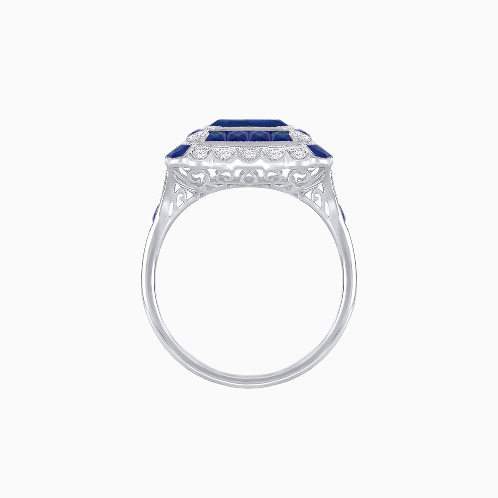 Art Deco Style Double Halo Asscher Cut Ring with Customizable French-Cut Gemstone (Mounting)