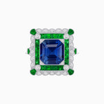 Load image into Gallery viewer, Art Deco Style Double Halo Asscher Cut Ring with Customizable French-Cut Gemstone (Mounting)