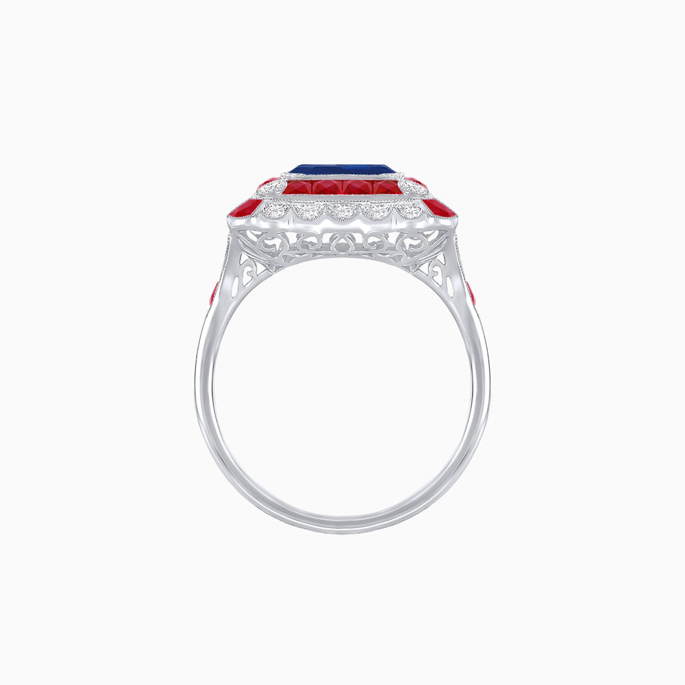 Art Deco Style Double Halo Asscher Cut Ring with Customizable French-Cut Gemstone (Mounting)