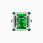 Load image into Gallery viewer, Art Deco Style Double Halo Asscher Cut Ring with Customizable French-Cut Gemstone (Mounting)