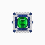 Load image into Gallery viewer, Art Deco Style Double Halo Asscher Cut Ring with Customizable French-Cut Gemstone (Mounting)