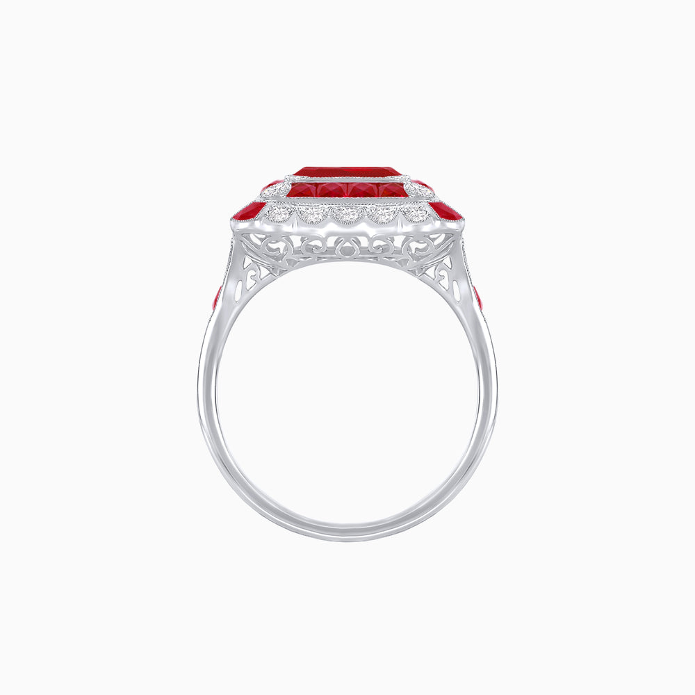 Art Deco Style Double Halo Asscher Cut Ring with Customizable French-Cut Gemstone (Mounting)