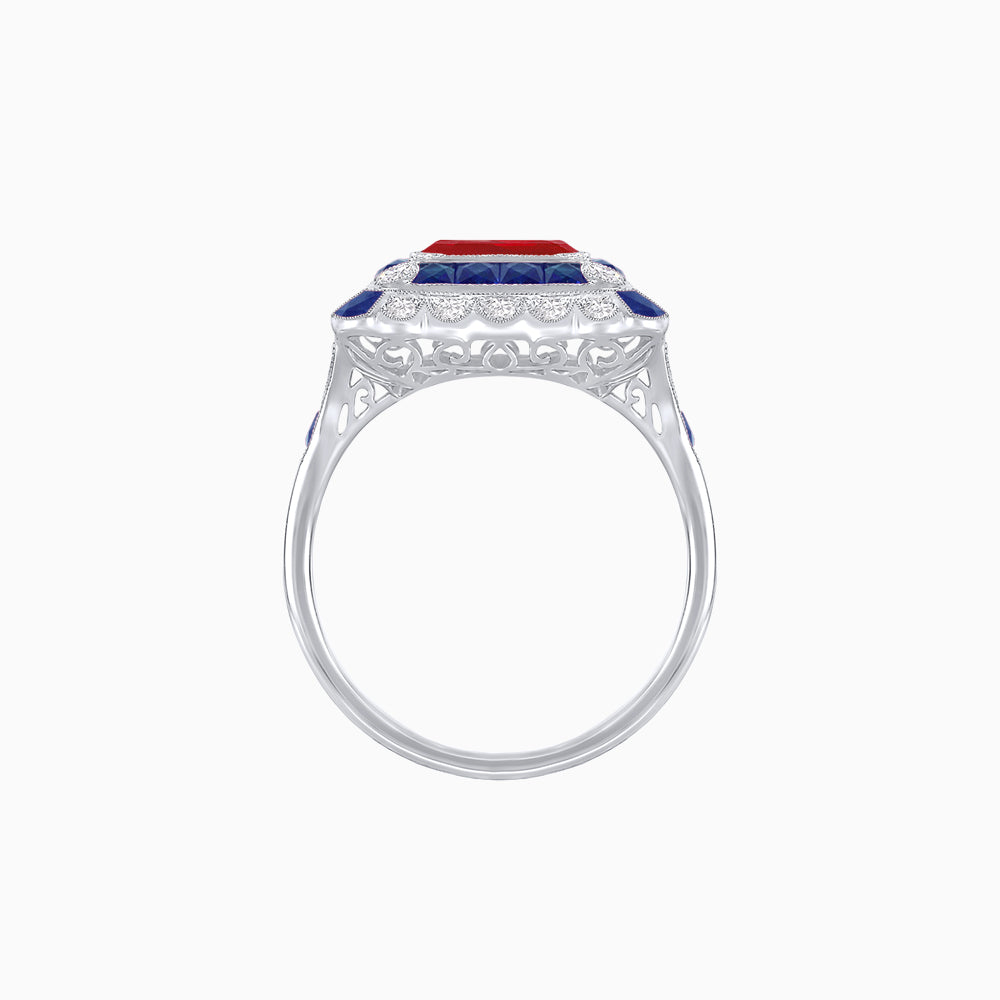 Art Deco Style Double Halo Asscher Cut Ring with Customizable French-Cut Gemstone (Mounting)