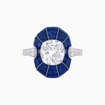 Load image into Gallery viewer, Art Deco Inspired Cushion-Cut Center and Calibré-Cut Gemstone Cocktail Ring
