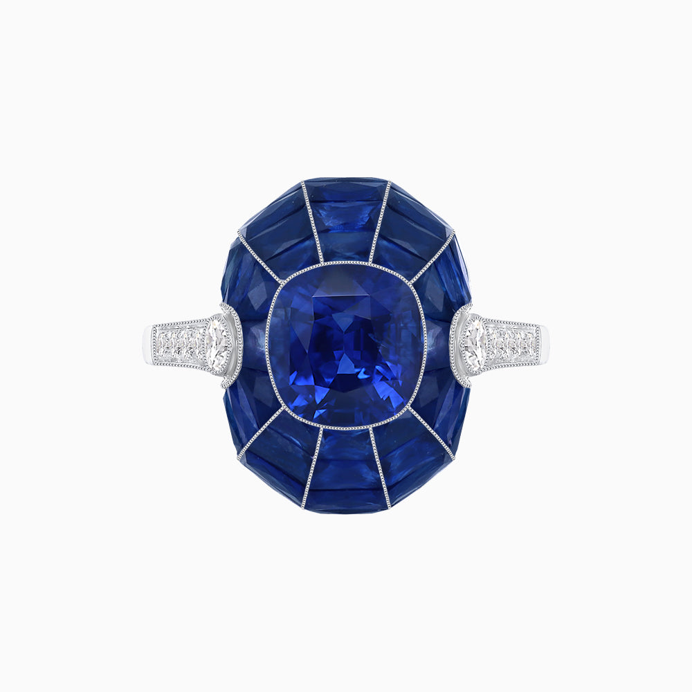 Art Deco Inspired Cushion-Cut Center and Calibré-Cut Gemstone Cocktail Ring