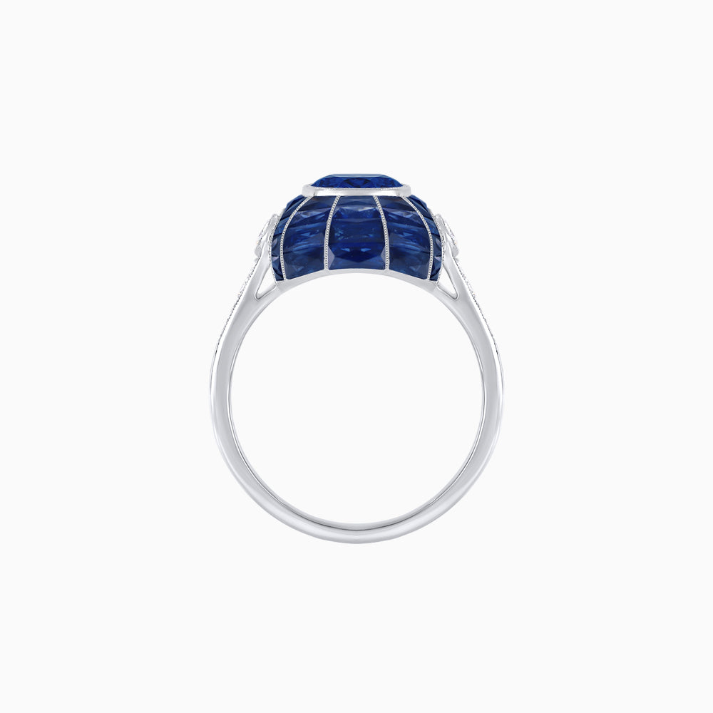 Art Deco Inspired Cushion-Cut Center and Calibré-Cut Gemstone Cocktail Ring