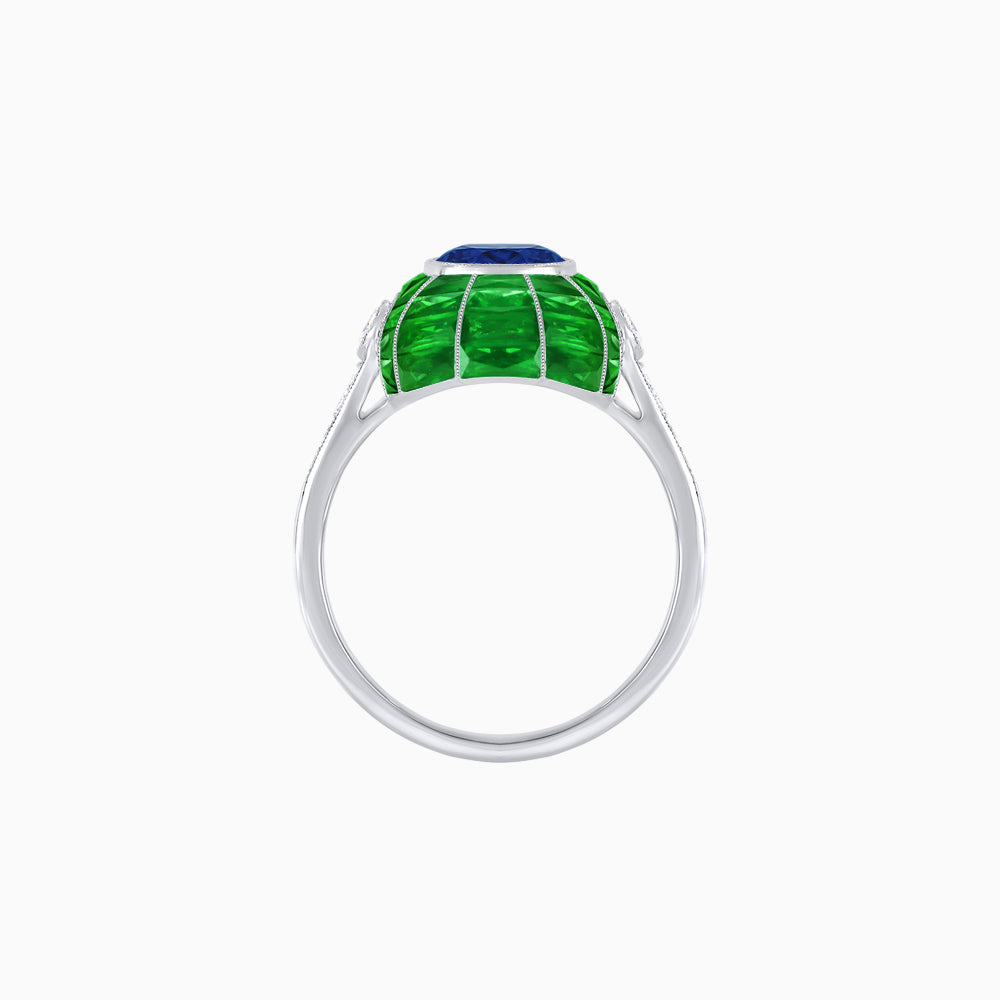 Art Deco Inspired Cushion-Cut Center and Calibré-Cut Gemstone Cocktail Ring