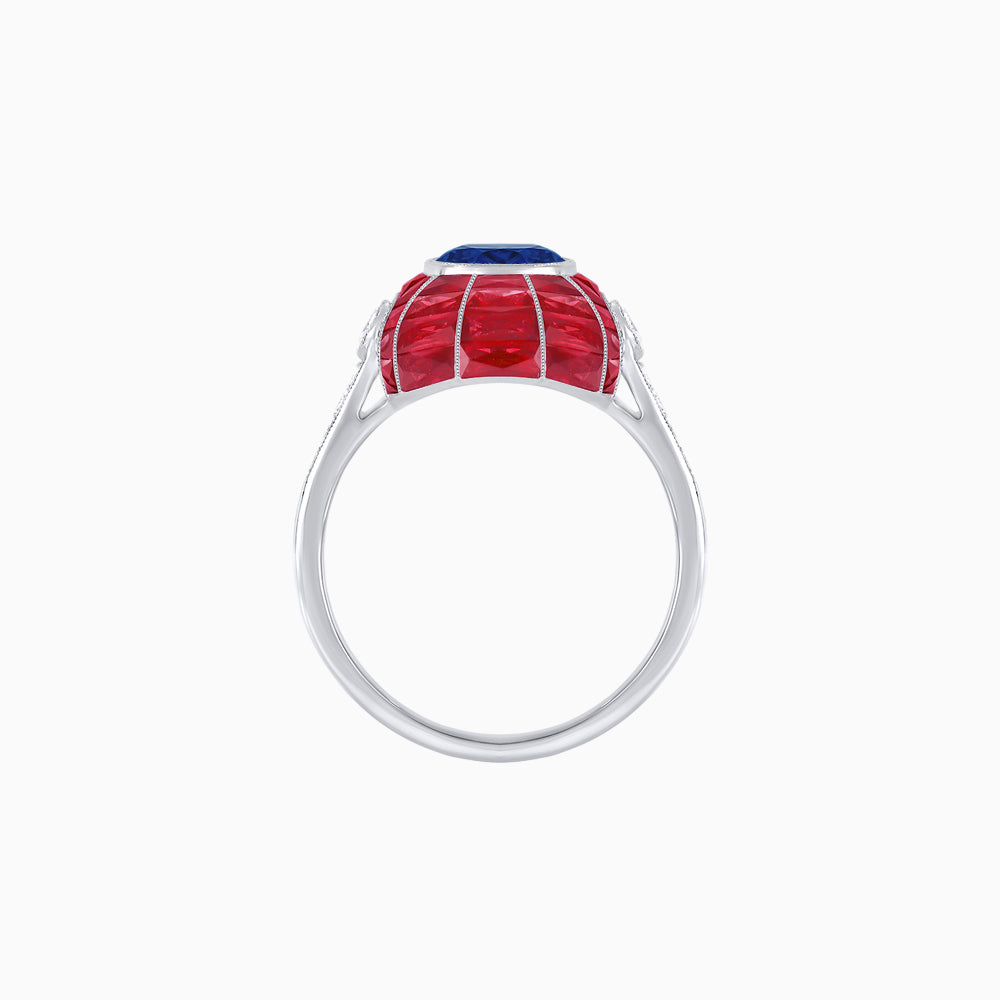 Art Deco Inspired Cushion-Cut Center and Calibré-Cut Gemstone Cocktail Ring