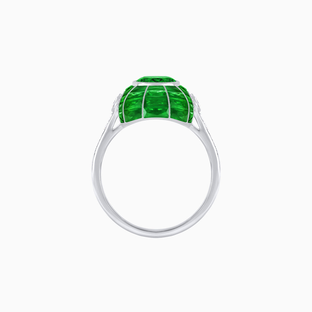 Art Deco Inspired Cushion-Cut Center and Calibré-Cut Gemstone Cocktail Ring