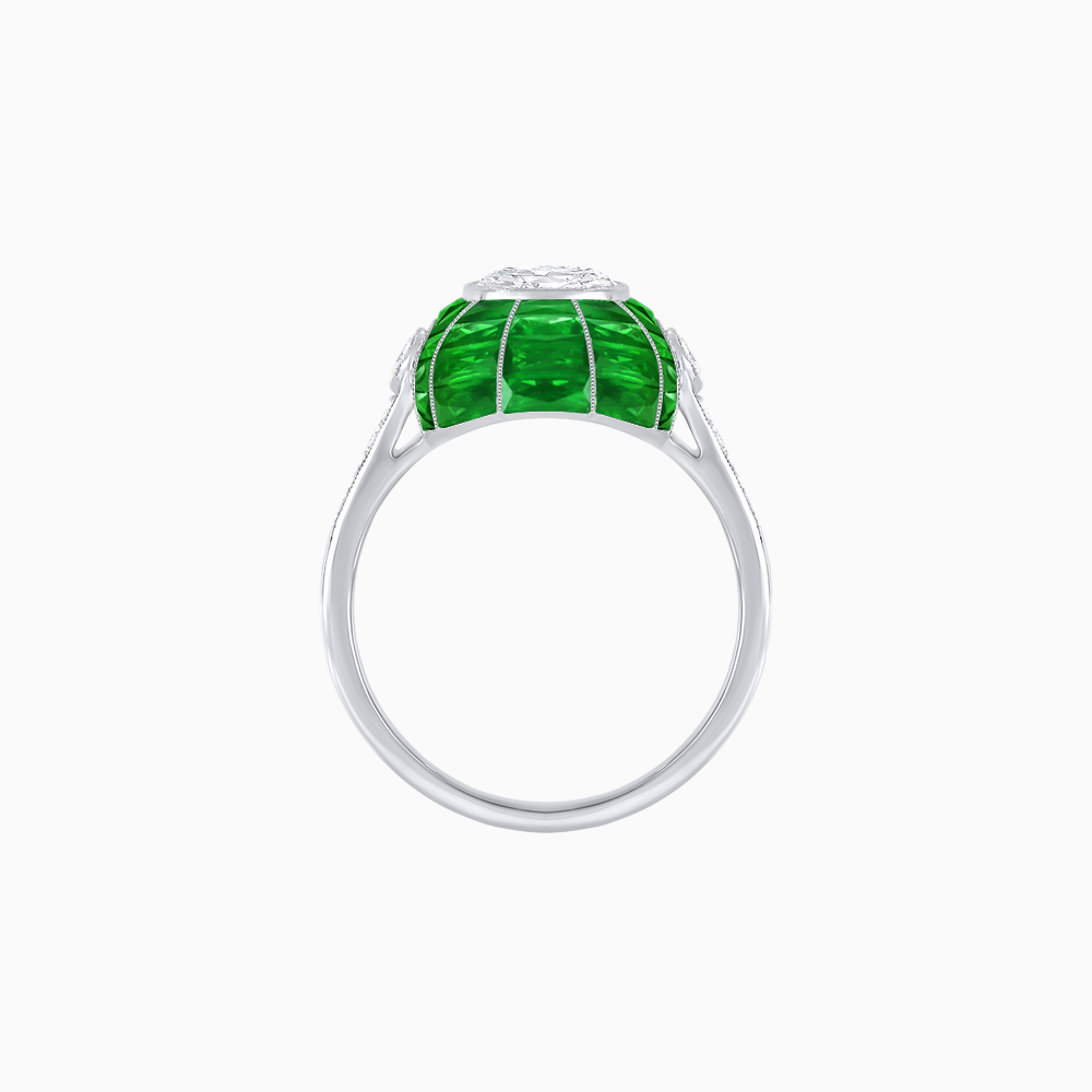 Art Deco Inspired Cushion-Cut Center and Calibré-Cut Gemstone Cocktail Ring