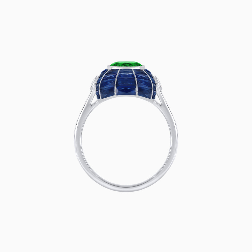 Art Deco Inspired Cushion-Cut Center and Calibré-Cut Gemstone Cocktail Ring