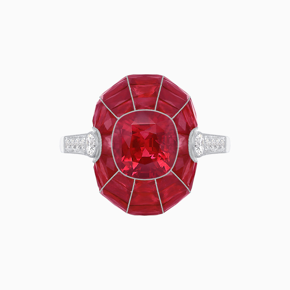 Art Deco Inspired Cushion-Cut Center and Calibré-Cut Gemstone Cocktail Ring