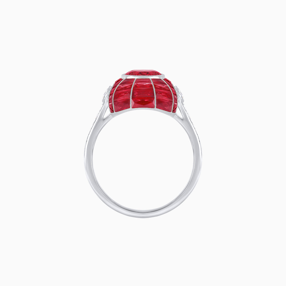 Art Deco Inspired Cushion-Cut Center and Calibré-Cut Gemstone Cocktail Ring
