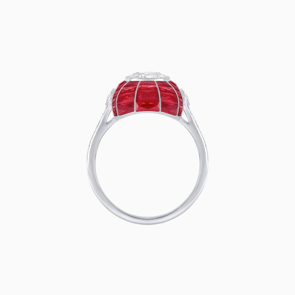 Art Deco Inspired Cushion-Cut Center and Calibré-Cut Gemstone Cocktail Ring
